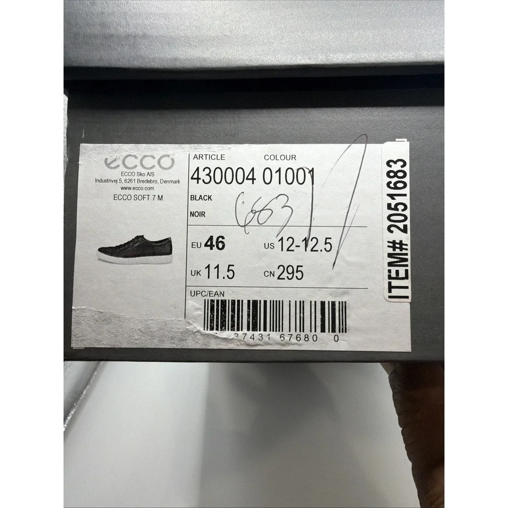 ECCO Soft 7 Men's Black  Athletic Shoes. 430004 01001 Size EU 46, US 12-12.5.